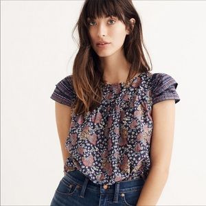 Madewell Story Top Blue Red Fan Floral Mix Sz 00